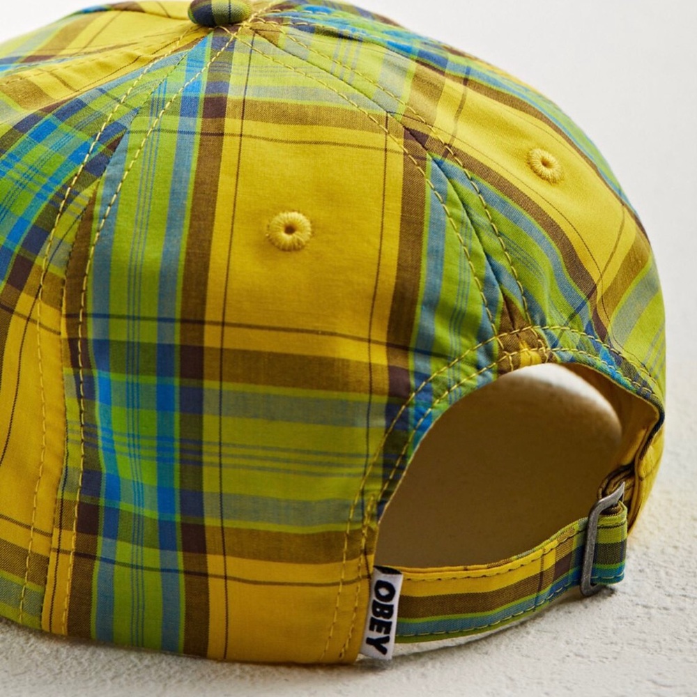 Obey Men's Madras Plaid Baseball Hat Adjustable Snap Back Yellow Blue NEW - Picture 4 of 5